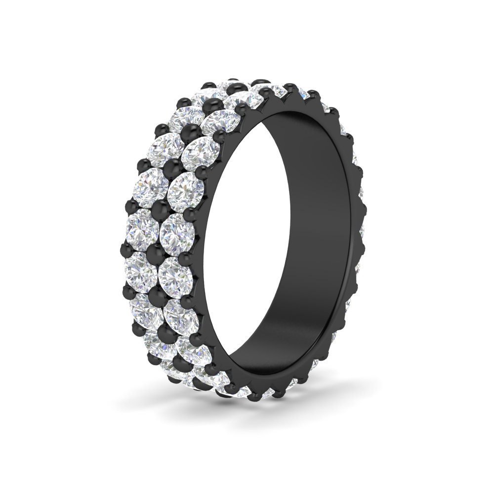 Common Prong Double Row Diamond Black Band with 14K Black Gold White Diamond