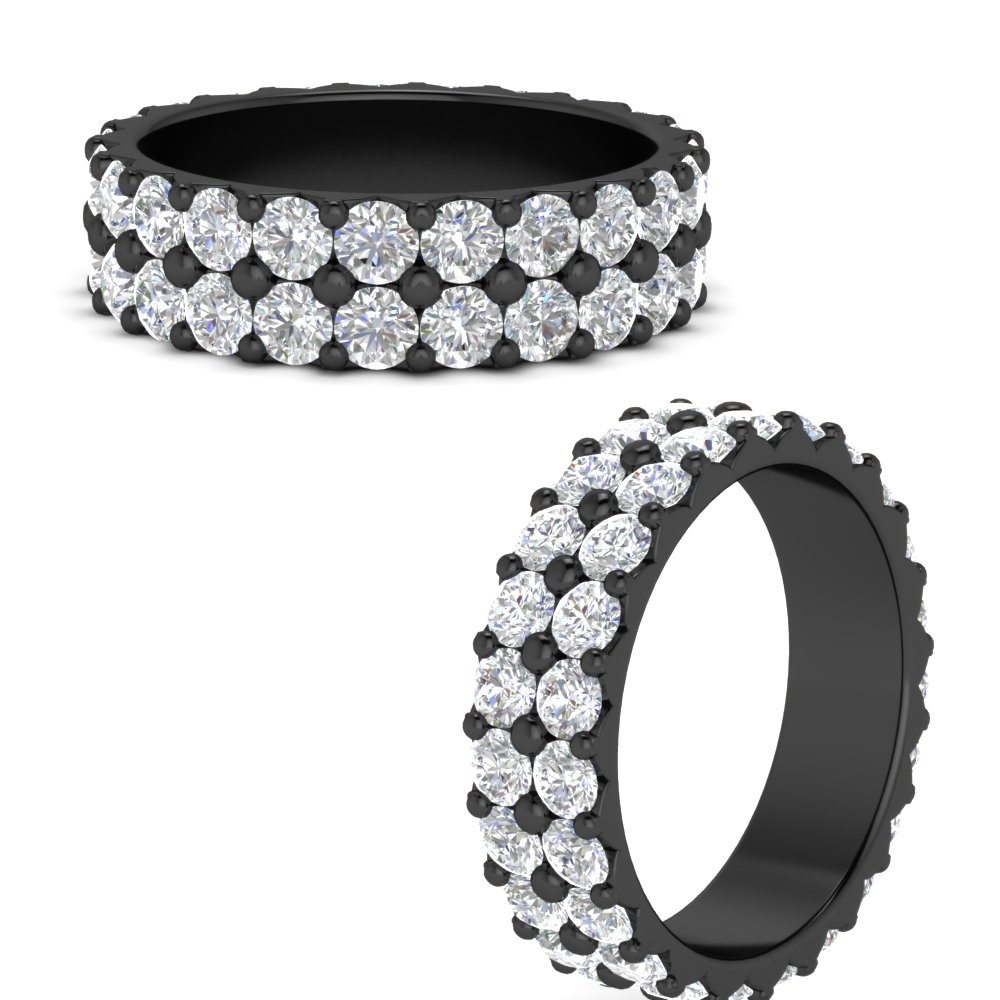 Common Prong Double Row Diamond Black Band with 14K Black Gold White Diamond