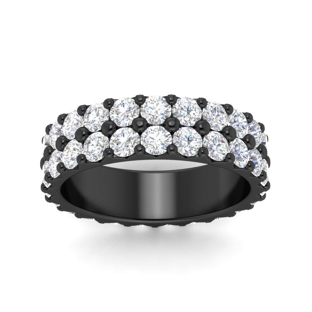 Common Prong Double Row Diamond Black Band with 14K Black Gold White Diamond