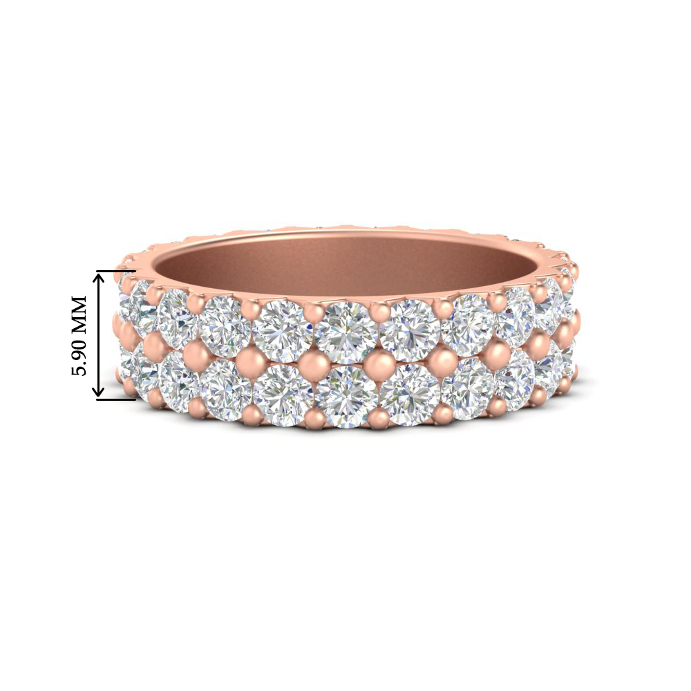 Common Prong Double Row Diamond Eternity Band with 14K Rose Gold White Diamond