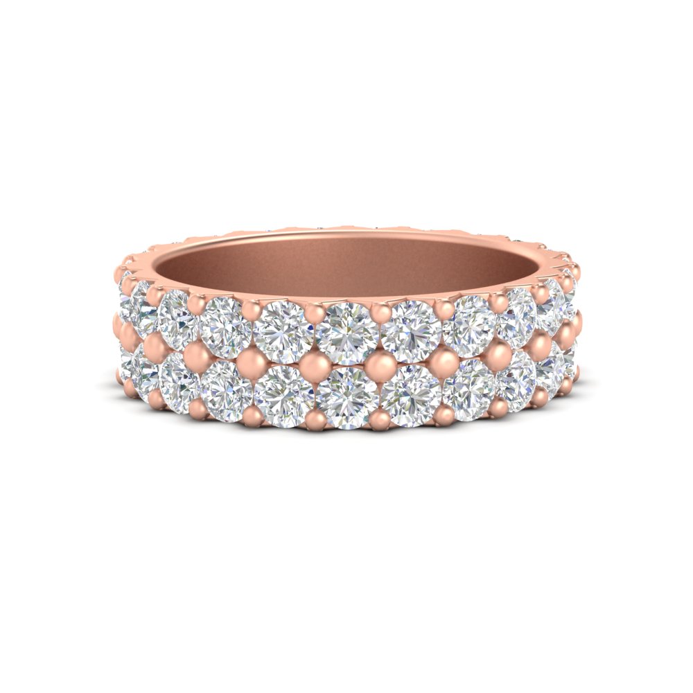 Common Prong Double Row Diamond Eternity Band with 14K Rose Gold White Diamond