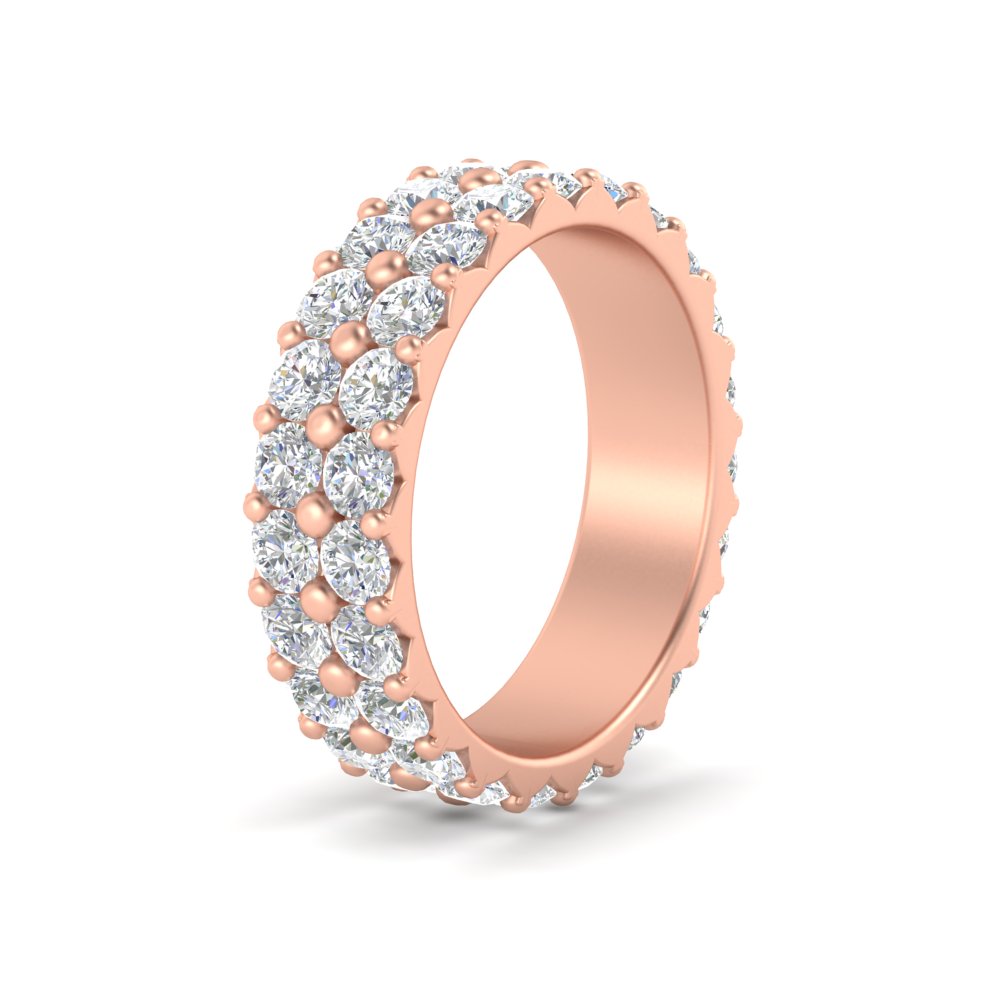 Common Prong Double Row Diamond Eternity Band with 14K Rose Gold White Diamond