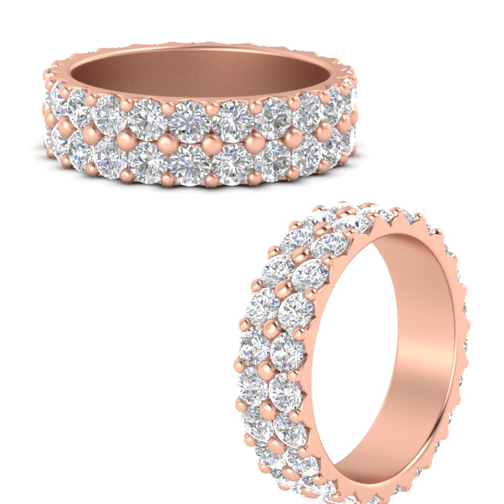 Common Prong Double Row Diamond Eternity Band with 14K Rose Gold White Diamond