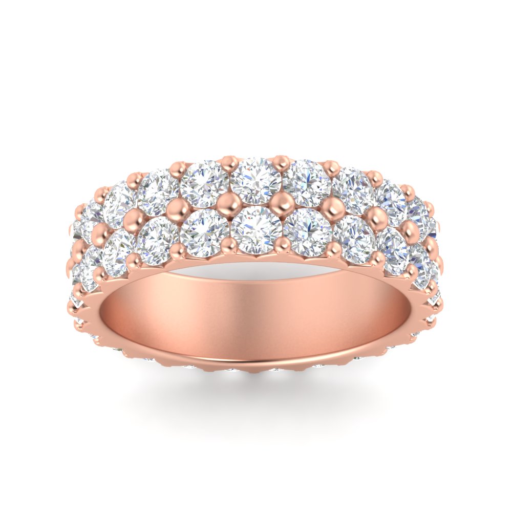 Common Prong Double Row Diamond Eternity Band with 14K Rose Gold White Diamond