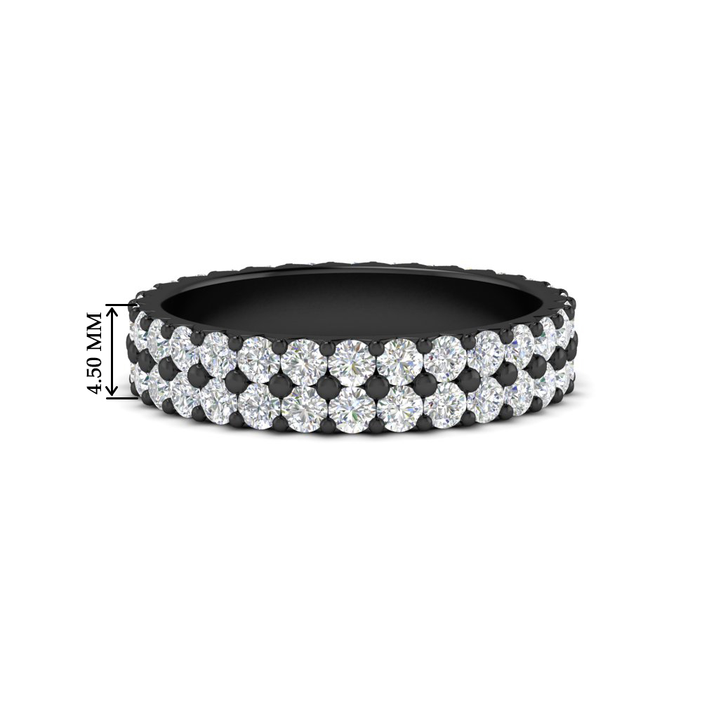 Two Line Round Diamond Black Band Ring with 14K Black Gold White Diamond