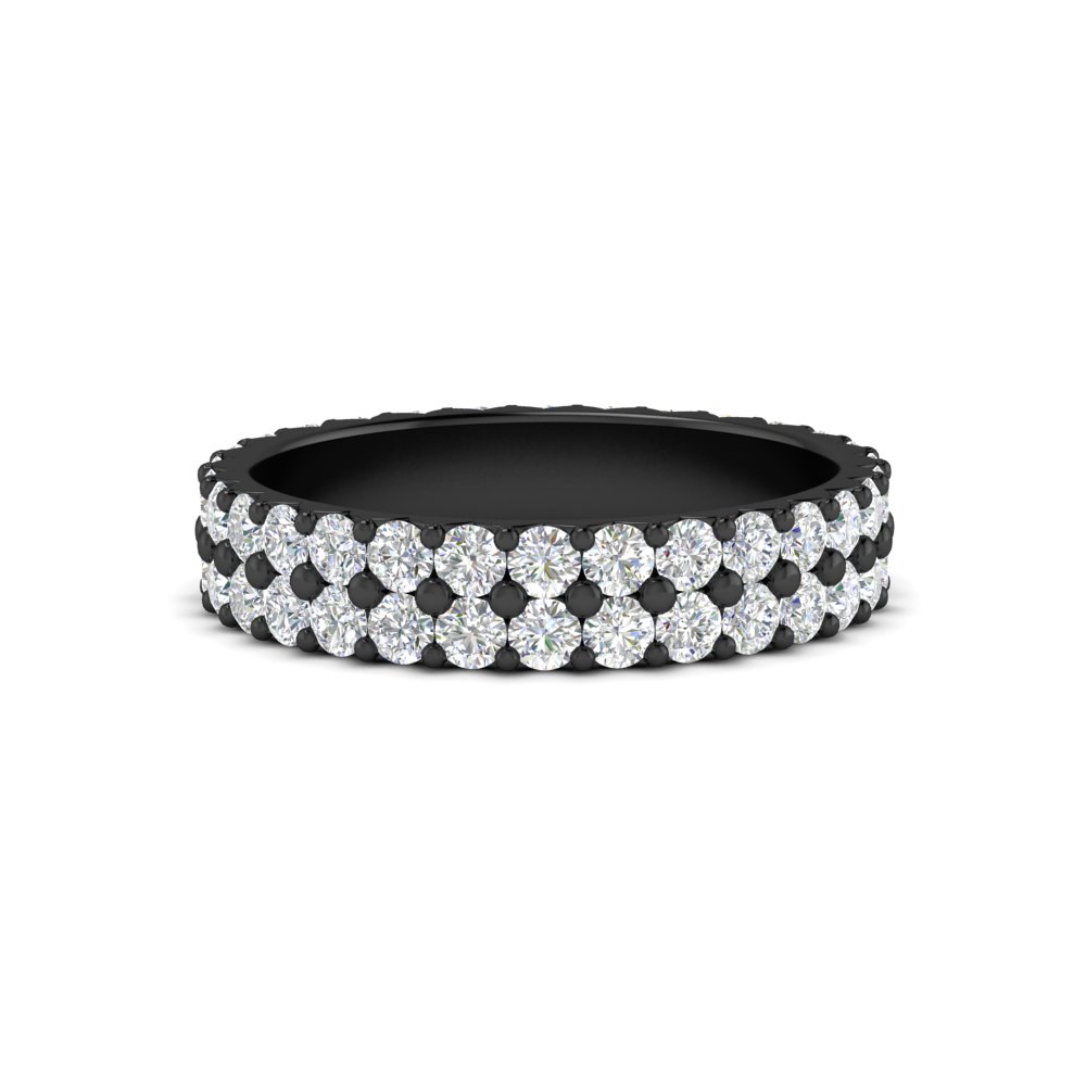 Two Line Round Diamond Black Band Ring with 14K Black Gold White Diamond