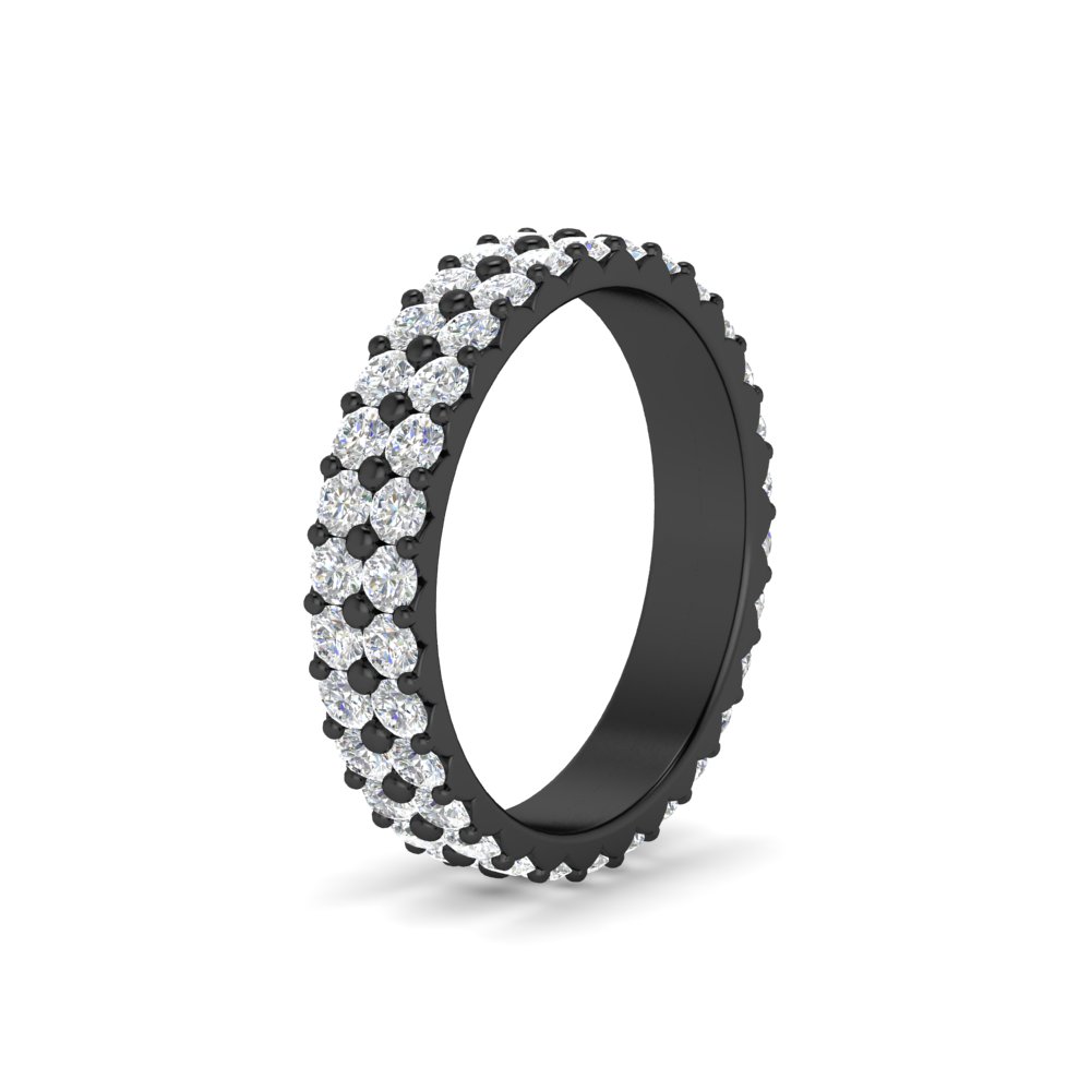Two Line Round Diamond Black Band Ring with 14K Black Gold White Diamond