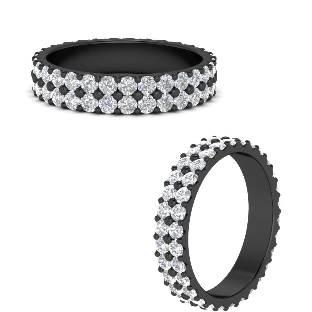 Two Line Round Diamond Black Band Ring with 14K Black Gold White Diamond