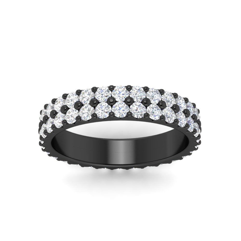 Two Line Round Diamond Black Band Ring with 14K Black Gold White Diamond