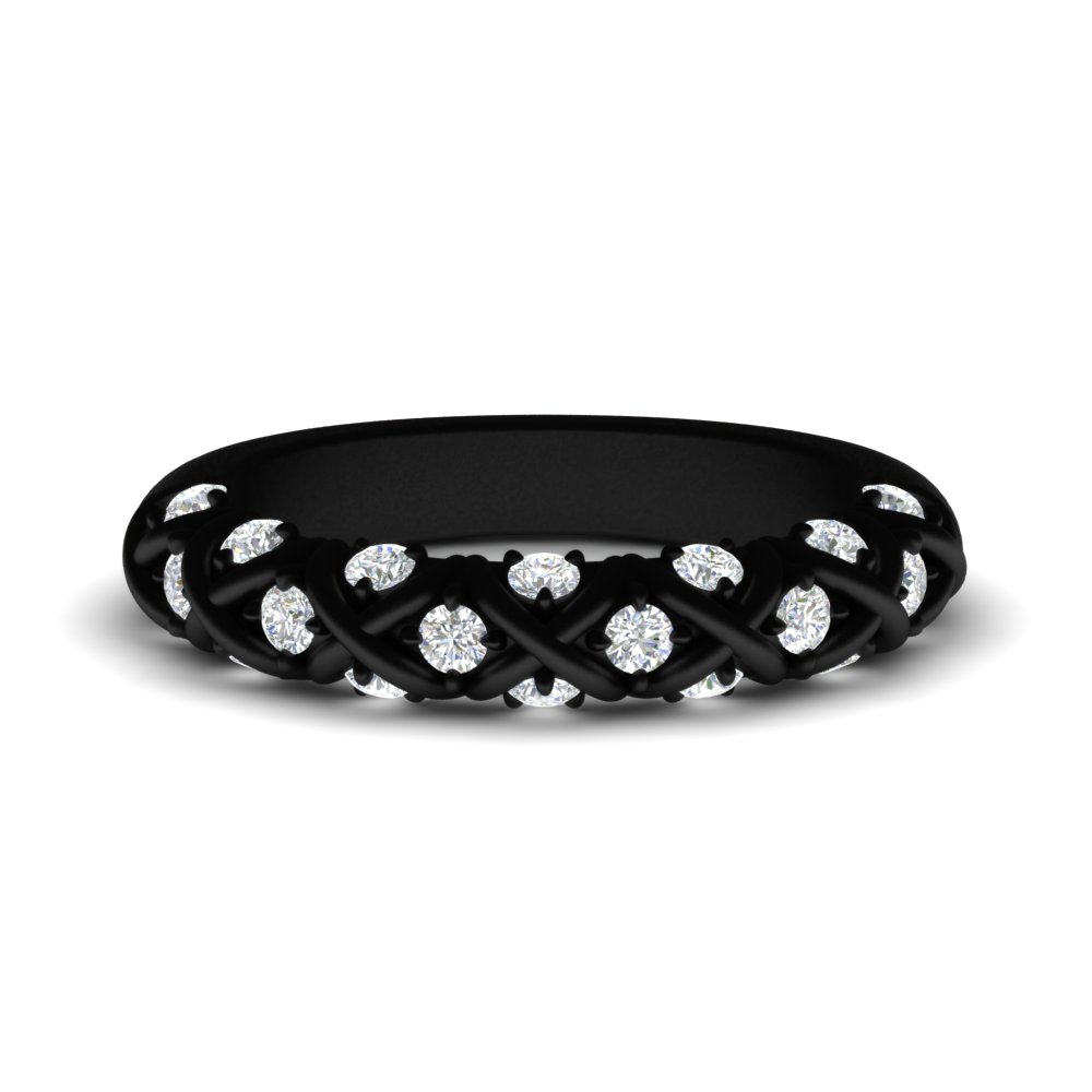 XOXO Black Half Eternity Diamond Wedding Band with 14K Black Gold White Diamond