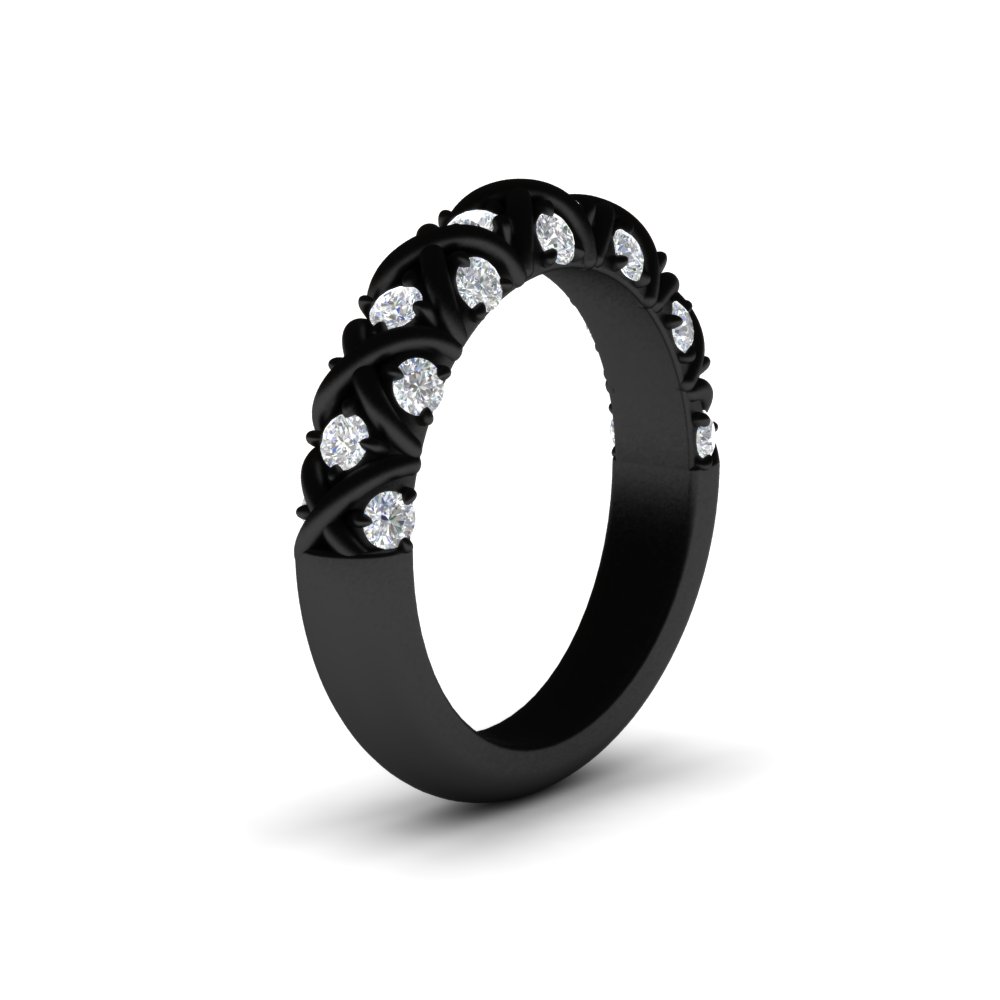 XOXO Black Half Eternity Diamond Wedding Band with 14K Black Gold White Diamond