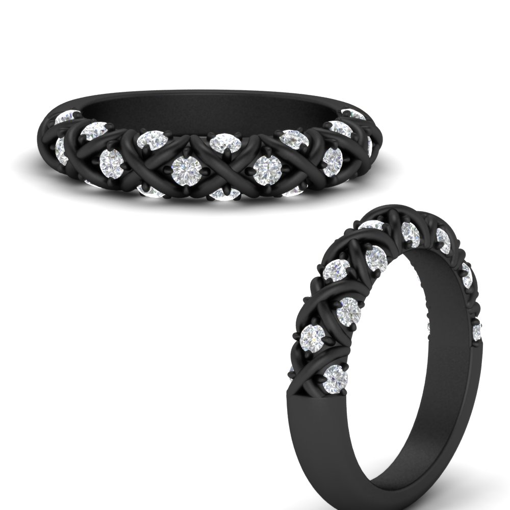 XOXO Black Half Eternity Diamond Wedding Band with 14K Black Gold White Diamond