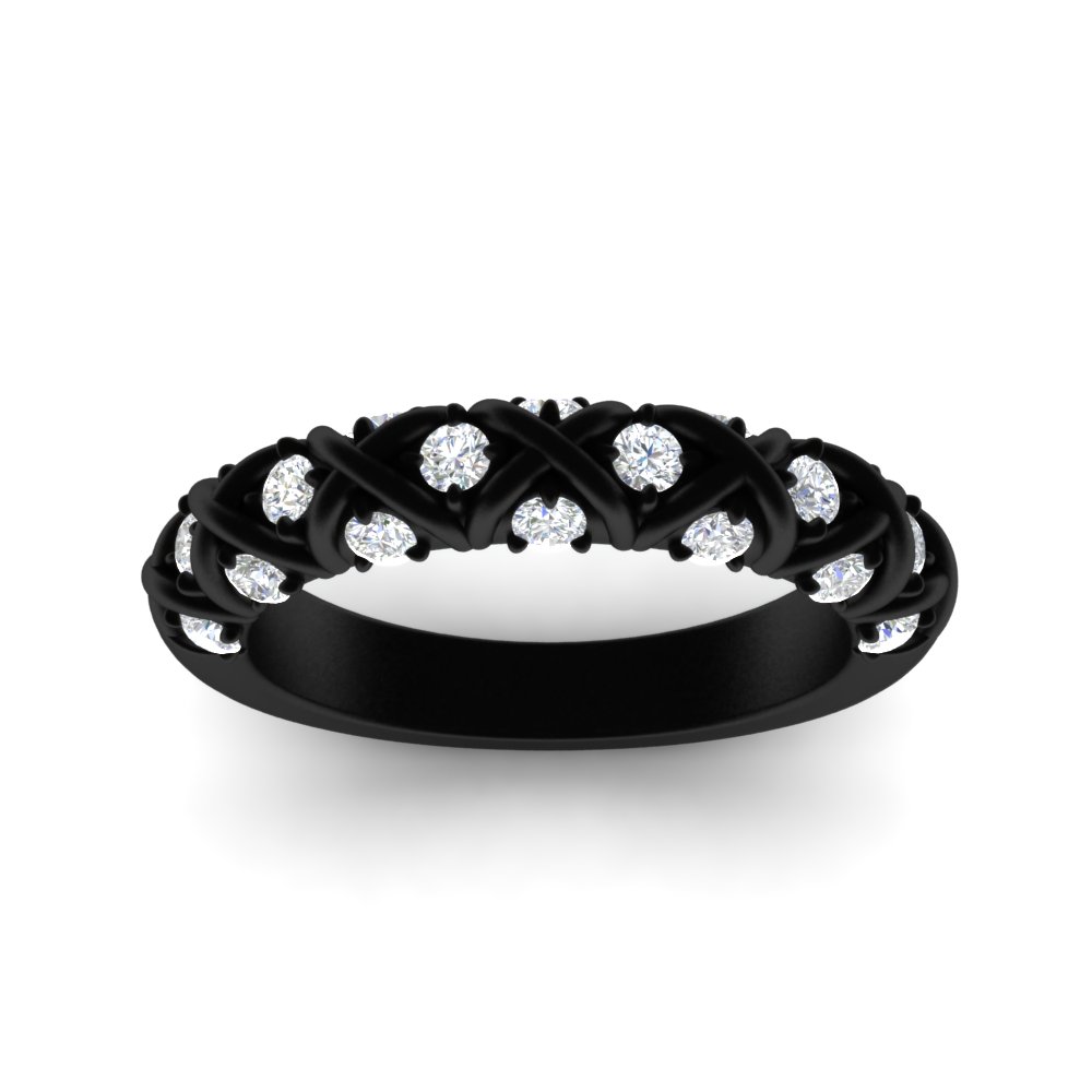 XOXO Black Half Eternity Diamond Wedding Band with 14K Black Gold White Diamond