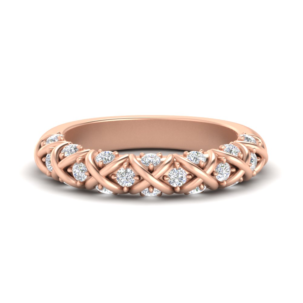Half Eternity XOXO Wedding Band with 14K Rose Gold White Diamond
