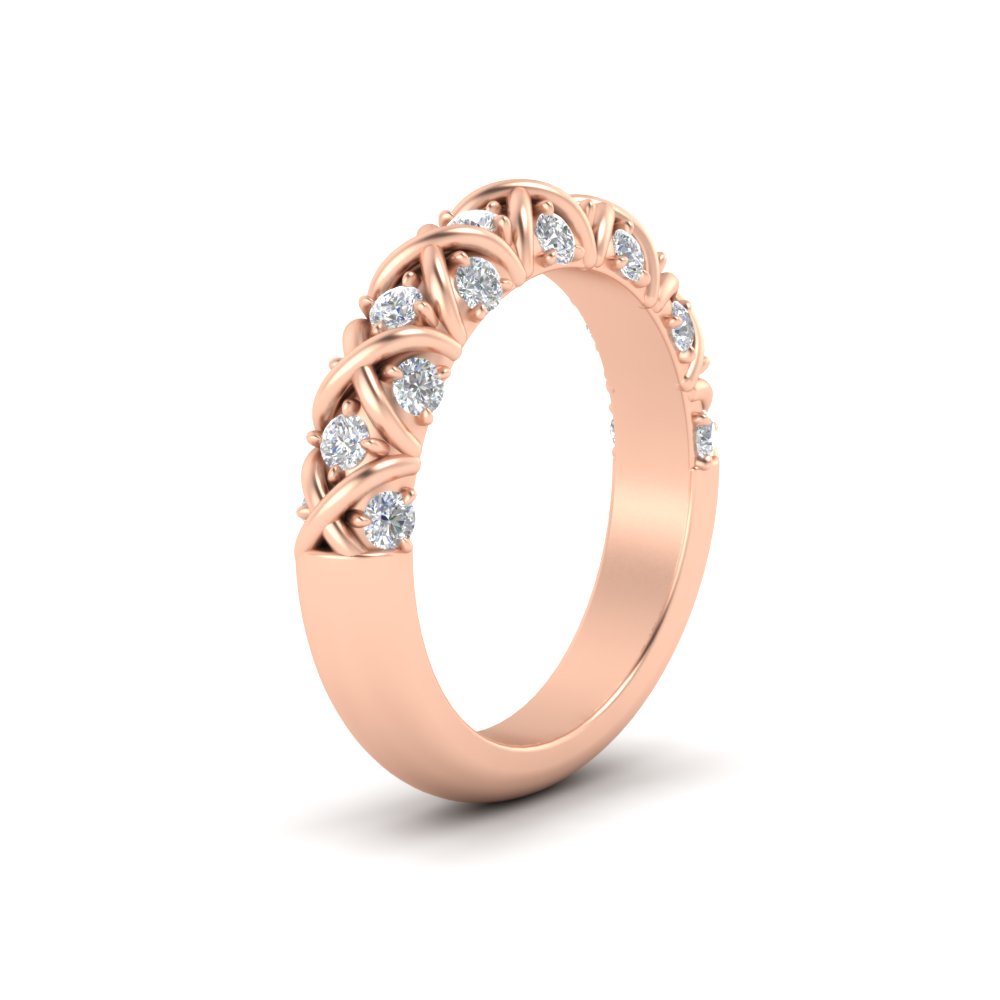 Half Eternity XOXO Wedding Band with 14K Rose Gold White Diamond