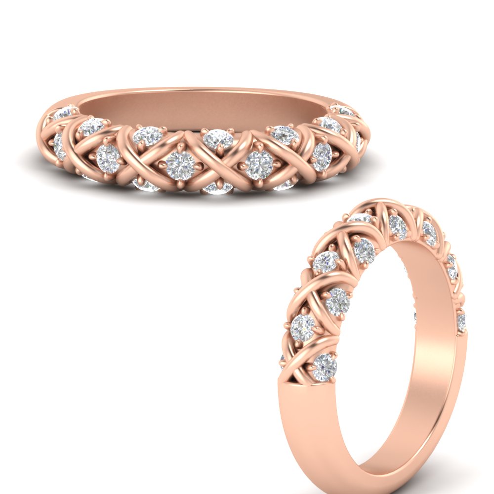 Half Eternity XOXO Wedding Band with 14K Rose Gold White Diamond