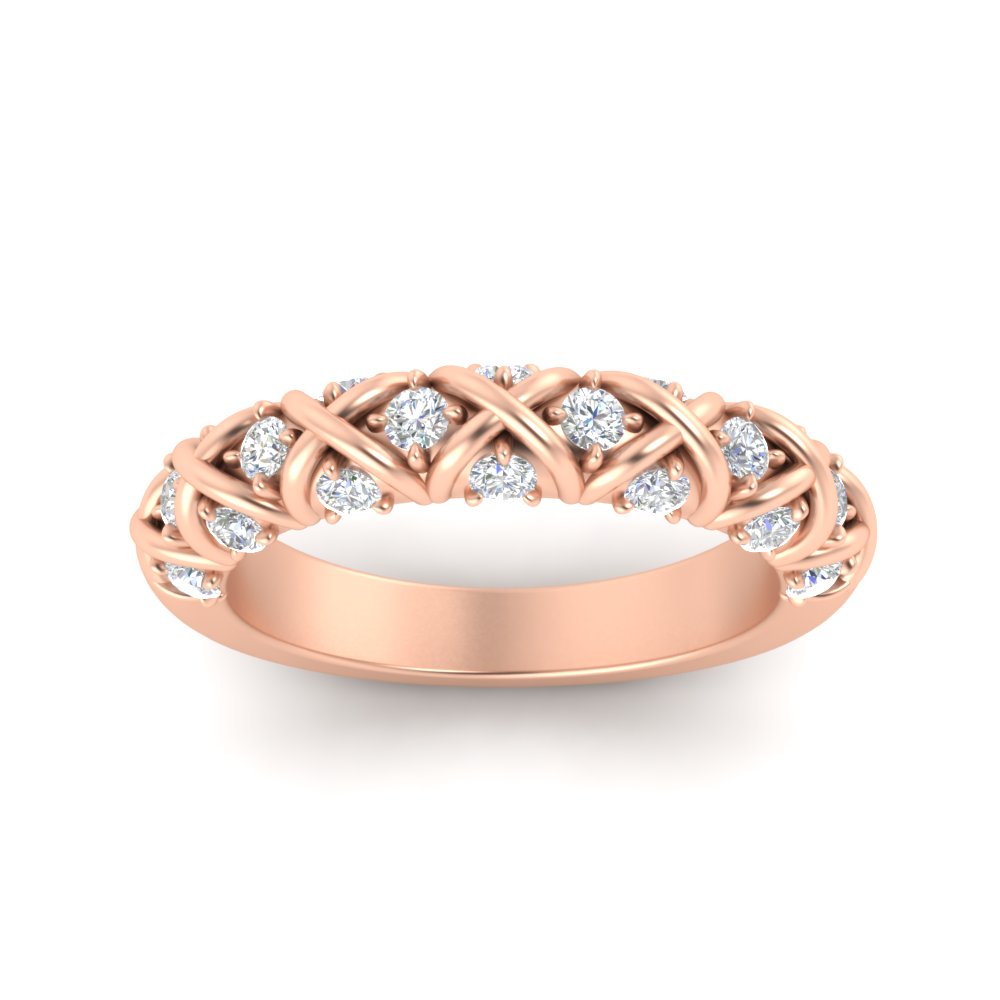 Half Eternity XOXO Wedding Band with 14K Rose Gold White Diamond