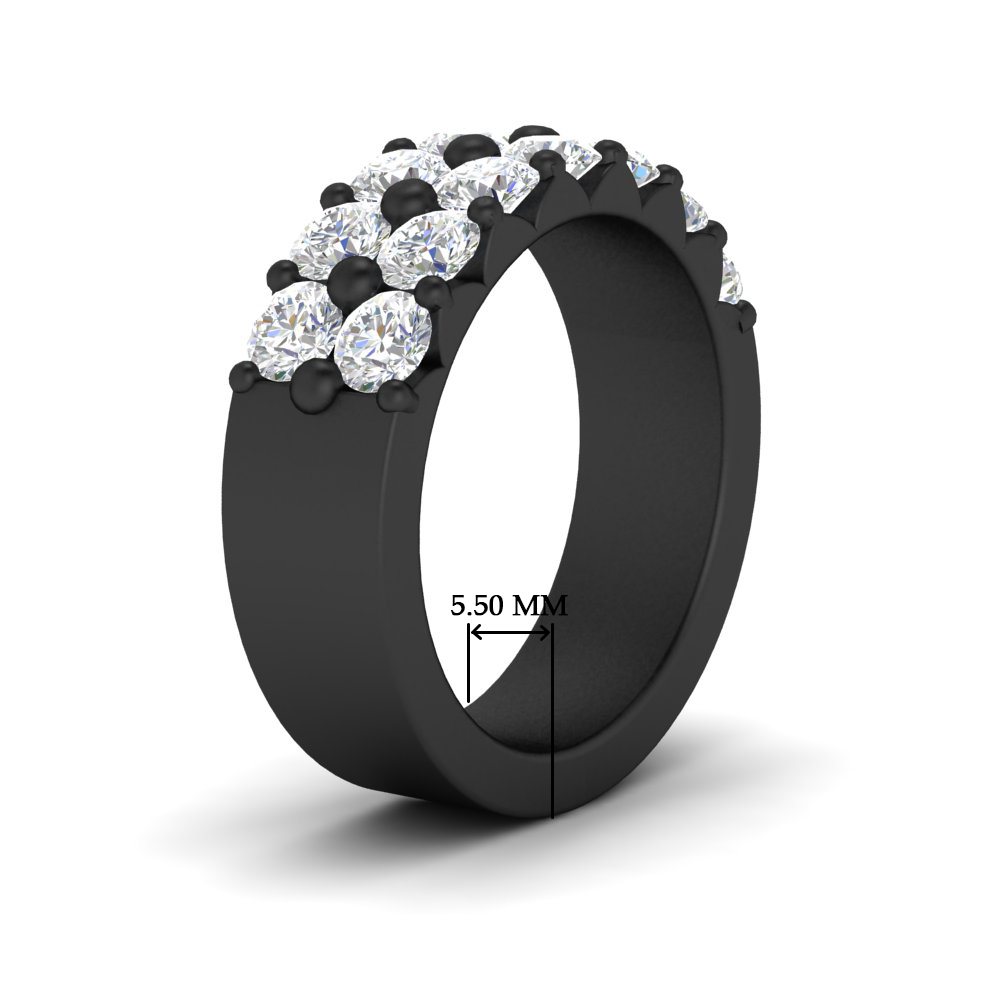 Black Double Row Shared Prong Diamond Wedding Band with 14K Black Gold White Diamond