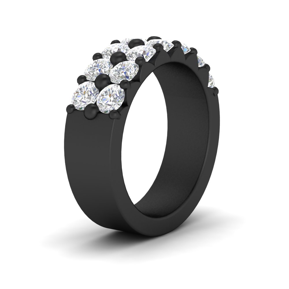 Black Double Row Shared Prong Diamond Wedding Band with 14K Black Gold White Diamond
