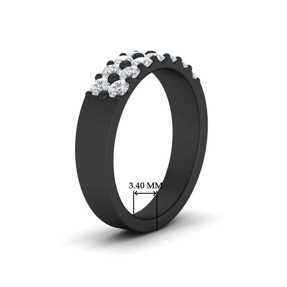 Black Gold Double Rows 0.75 Ct Diamond Wedding Ring with 14K Black Gold White Diamond