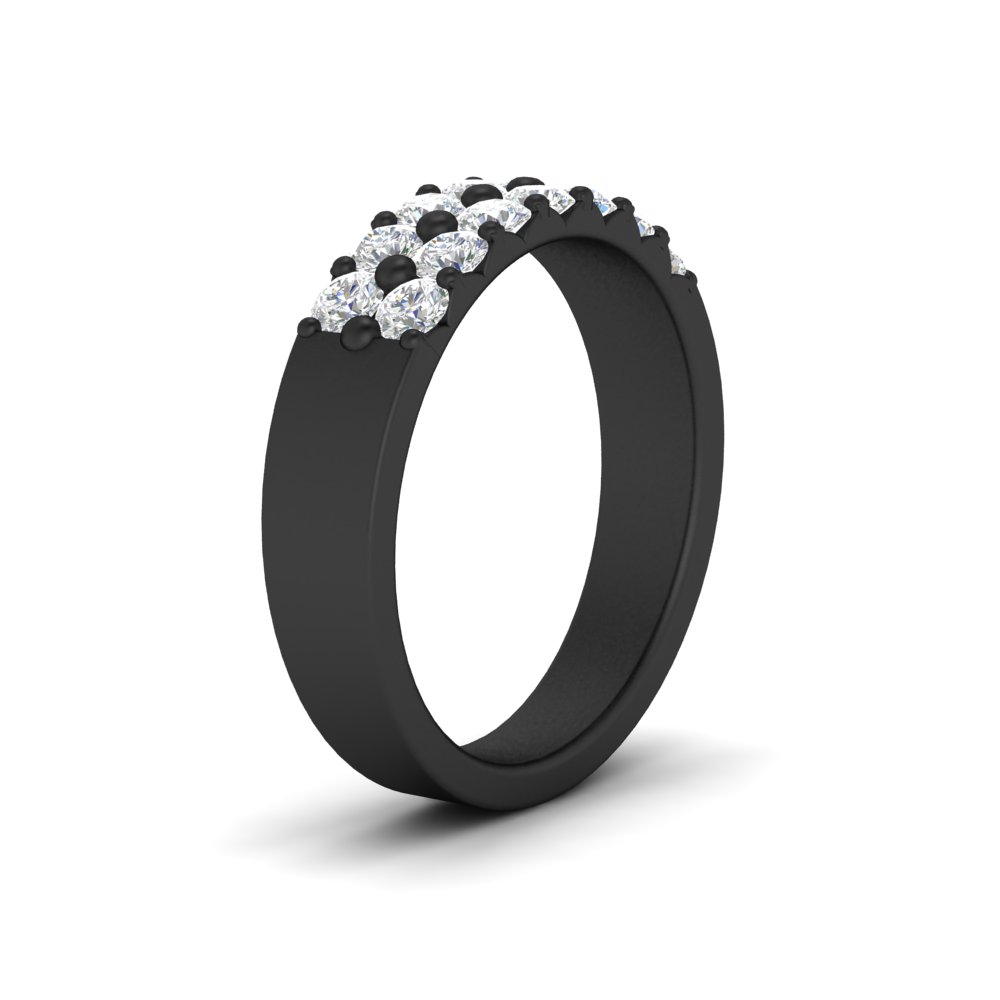 Black Gold Double Rows 0.75 Ct Diamond Wedding Ring with 14K Black Gold White Diamond