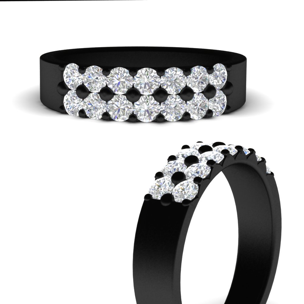 Black Gold Double Rows 0.75 Ct Diamond Wedding Ring with 14K Black Gold White Diamond