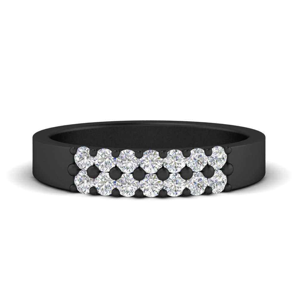 Black Half Carat Two Row Round Diamond Wedding Band with 14K Black Gold White Diamond