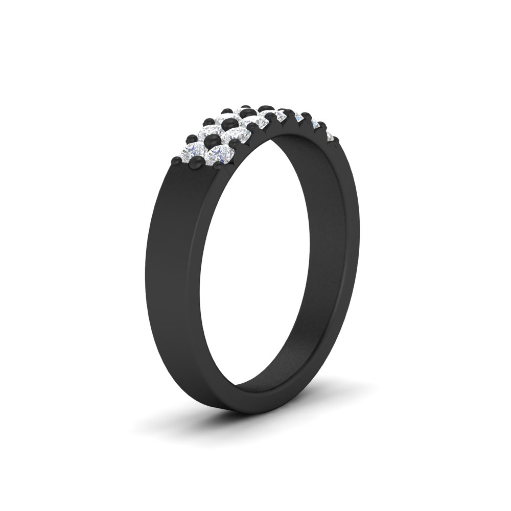 Black Half Carat Two Row Round Diamond Wedding Band with 14K Black Gold White Diamond