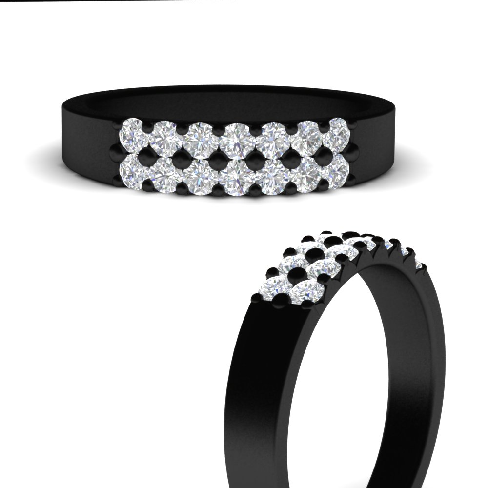 Black Half Carat Two Row Round Diamond Wedding Band with 14K Black Gold White Diamond