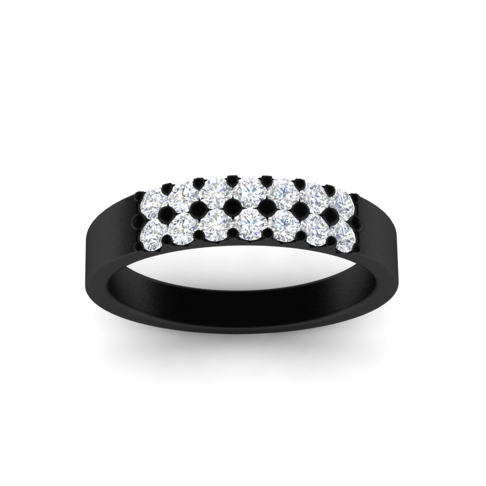 Black Half Carat Two Row Round Diamond Wedding Band with 14K Black Gold White Diamond