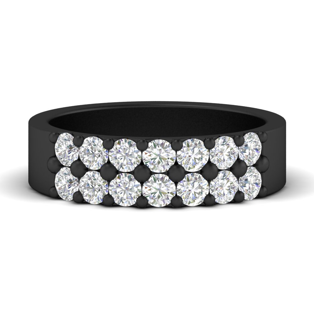 Semi Mount Shaped Black Sparkle Two Line 1 Ct Diamond Wedding Band with White Diamond 14K Black Gold