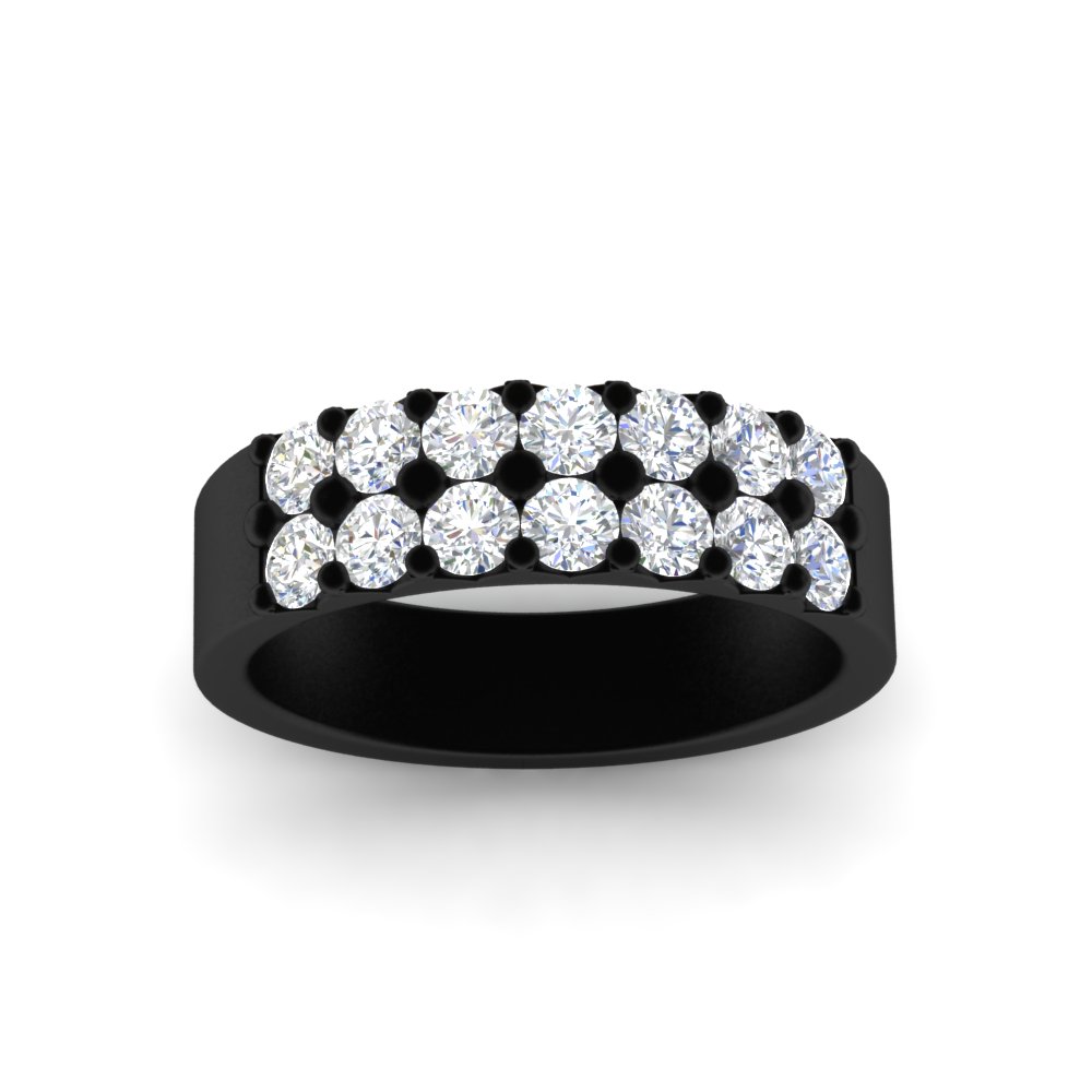 Semi Mount Shaped Black Sparkle Two Line 1 Ct Diamond Wedding Band with White Diamond 14K Black Gold