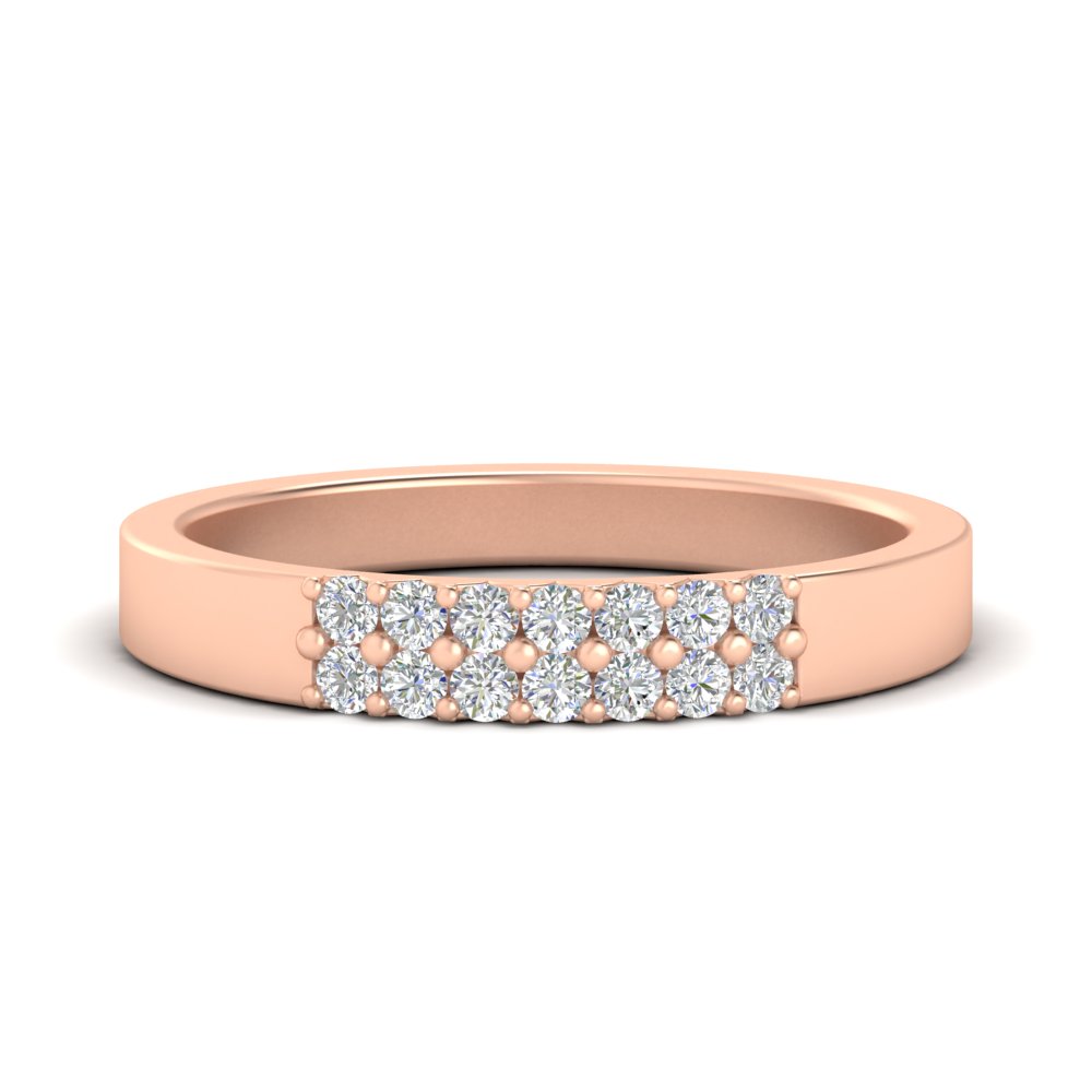 Two Line Round Band Ring with 14K Rose Gold White Diamond