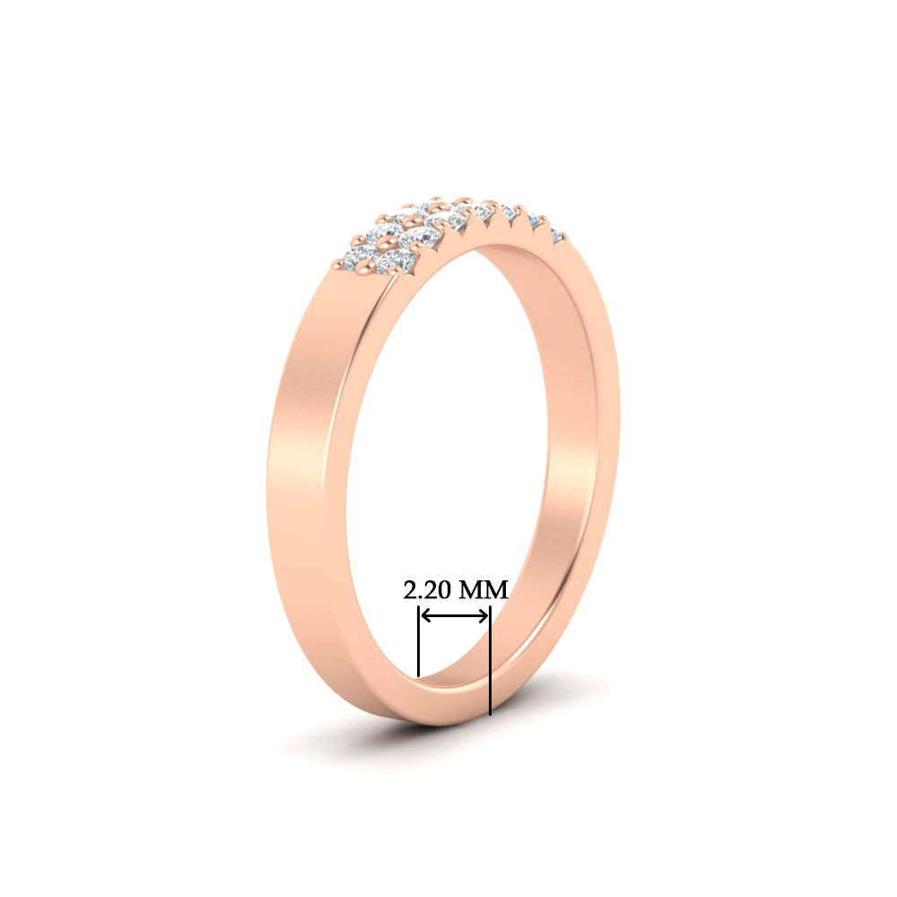 Two Line Round Band Ring with 14K Rose Gold White Diamond