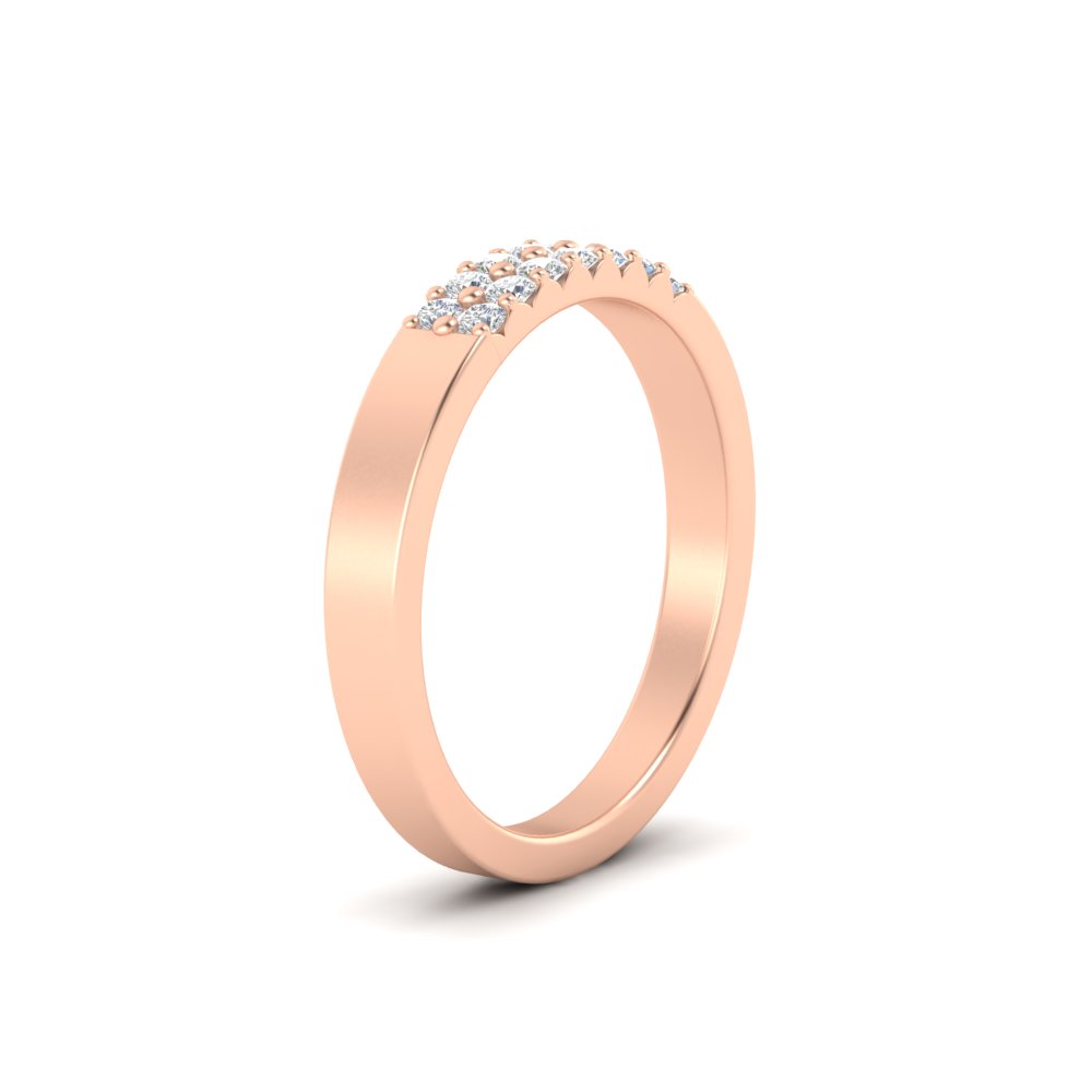 Two Line Round Band Ring with 14K Rose Gold White Diamond