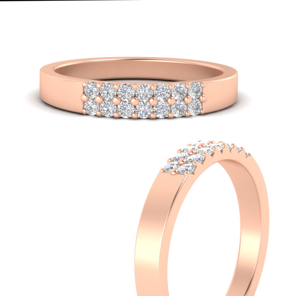 Two Line Round Band Ring with 14K Rose Gold White Diamond