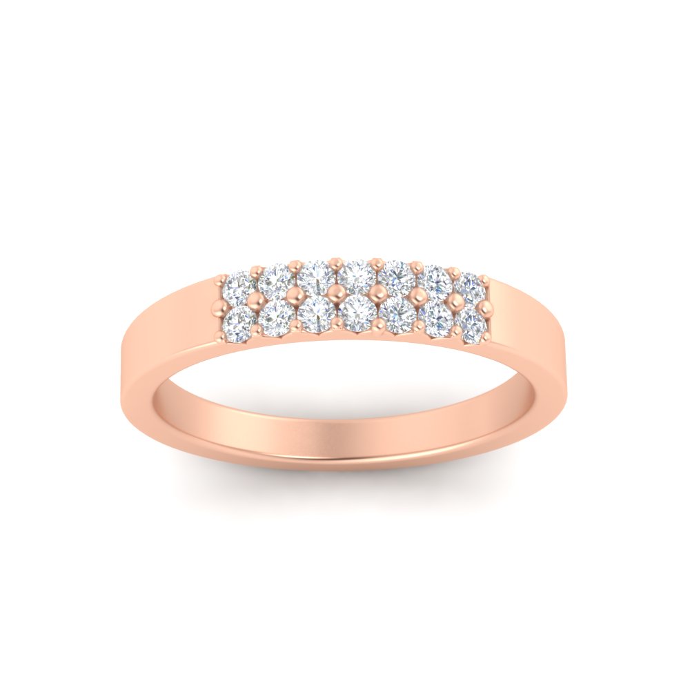 Two Line Round Band Ring with 14K Rose Gold White Diamond