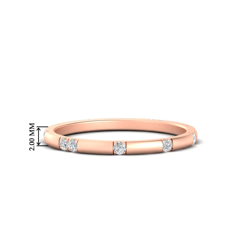  Dainty Minimal Diamond Classic Wedding Band with White Diamond 14K Rose Gold