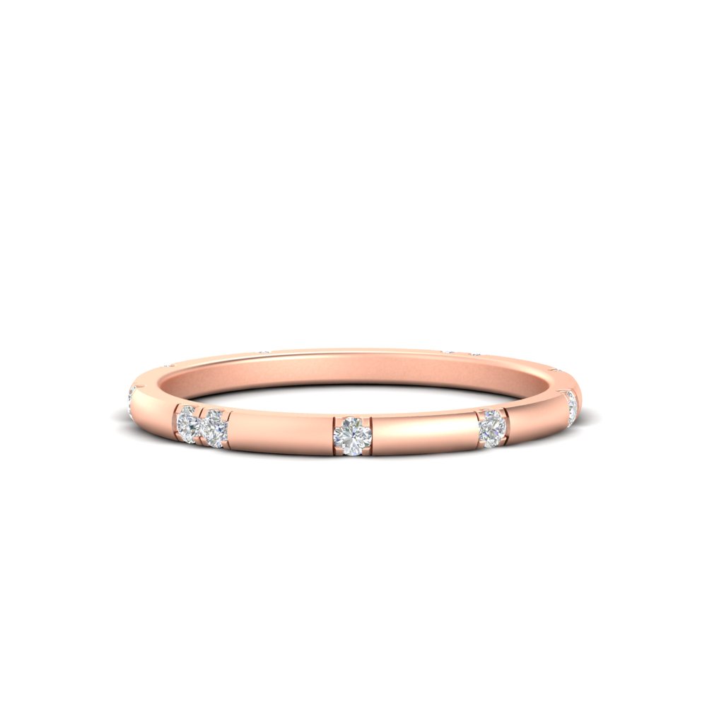  Dainty Minimal Diamond Classic Wedding Band with White Diamond 14K Rose Gold