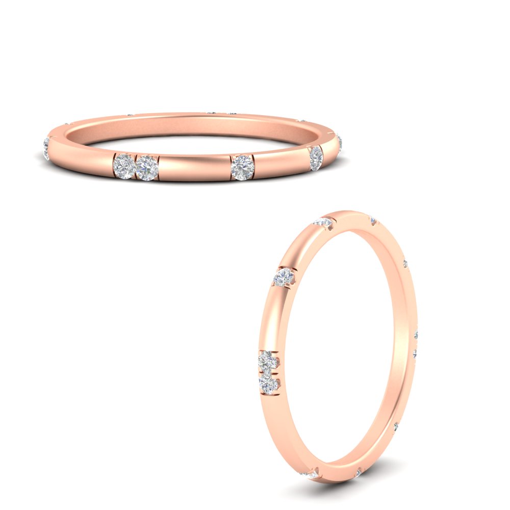  Dainty Minimal Diamond Classic Wedding Band with White Diamond 14K Rose Gold