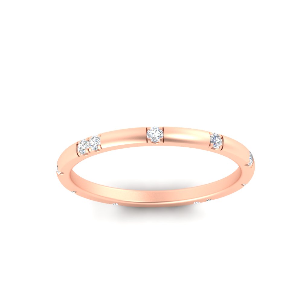  Dainty Minimal Diamond Classic Wedding Band with White Diamond 14K Rose Gold