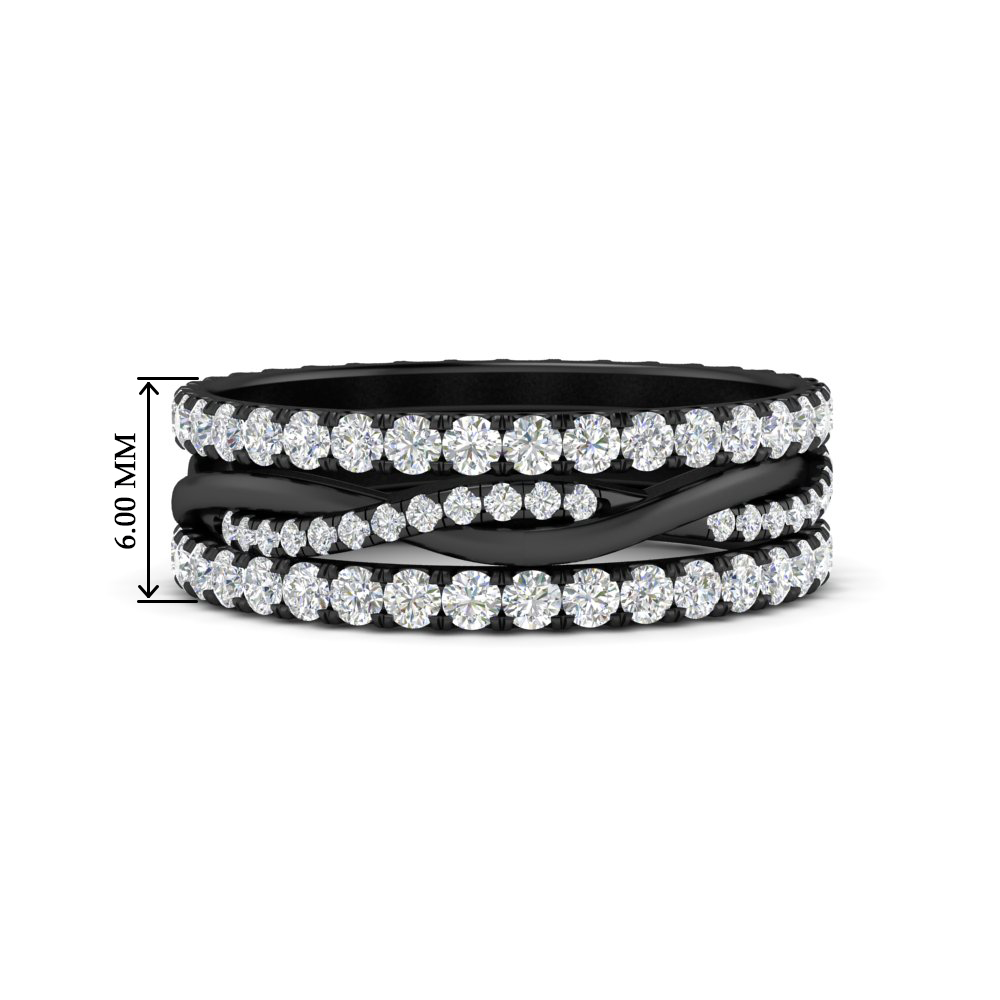 Round Diamond Triple Black Stack Eternity Ring with 14K Black Gold White Diamond