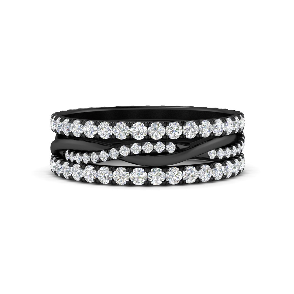 Round Diamond Triple Black Stack Eternity Ring with 14K Black Gold White Diamond
