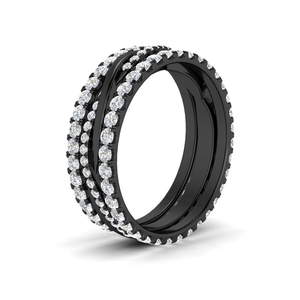 Round Diamond Triple Black Stack Eternity Ring with 14K Black Gold White Diamond