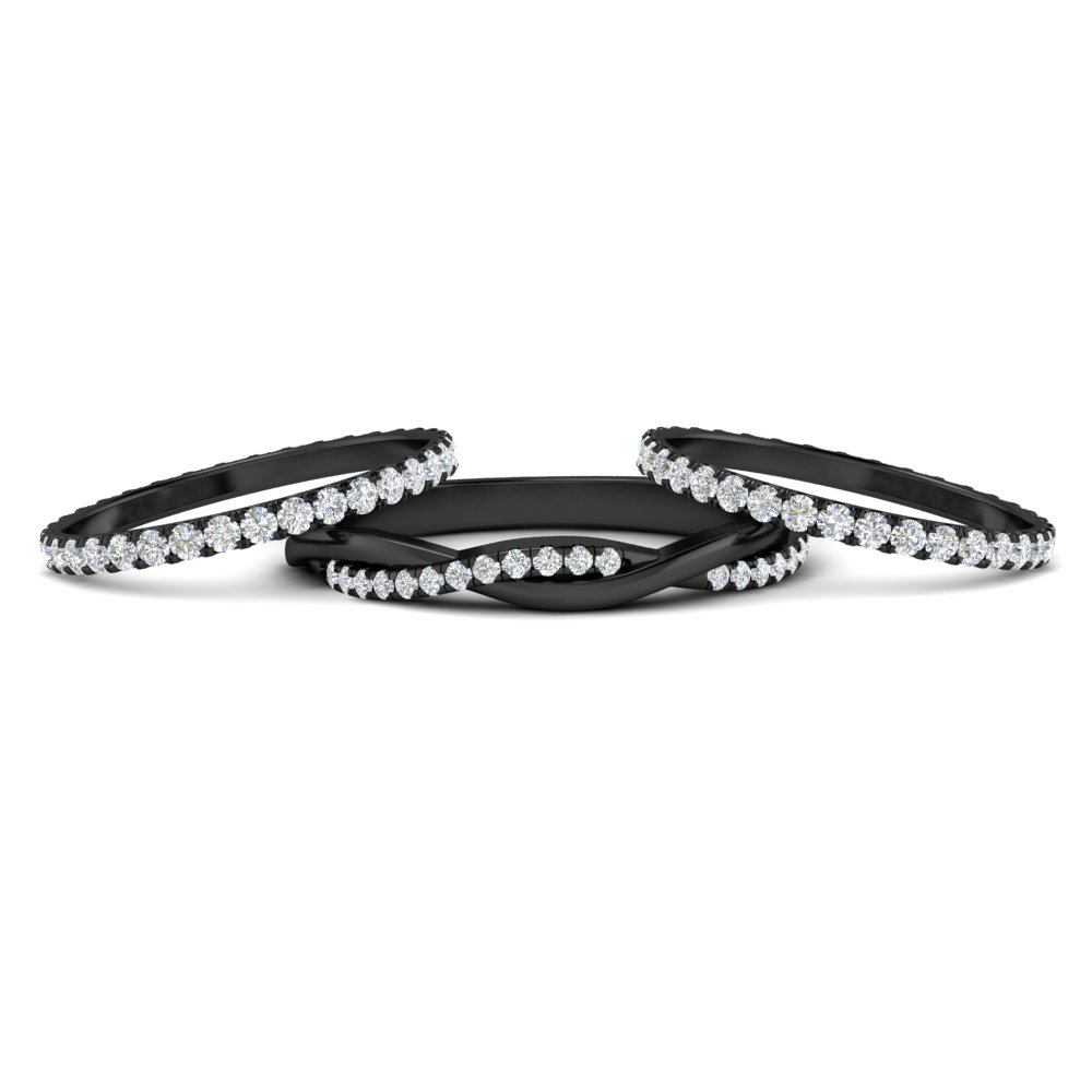 Round Diamond Triple Black Stack Eternity Ring with 14K Black Gold White Diamond