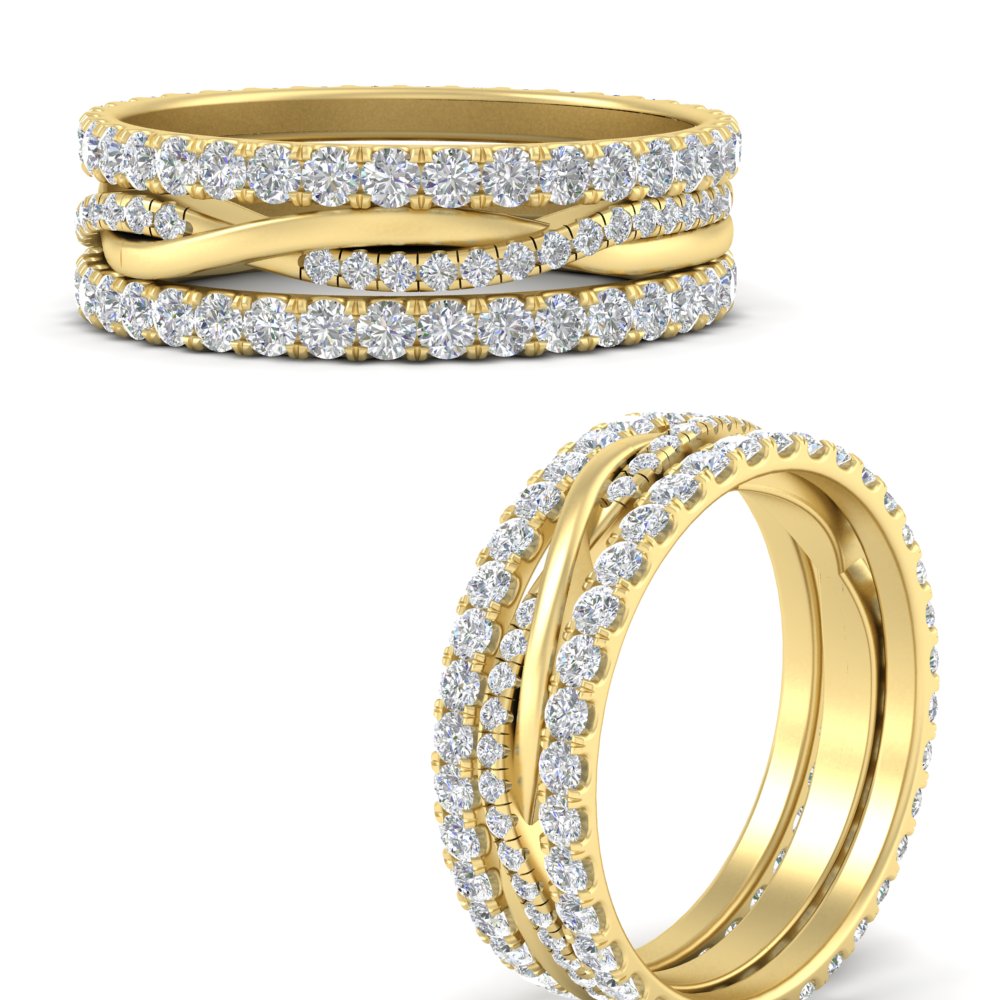 Triple Eternity Stack Ring with 14K Yellow Gold White Diamond