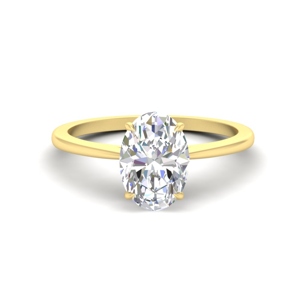 Oval Shaped Secret Halo Engagement Ring with White Diamond in 14K Yellow Gold