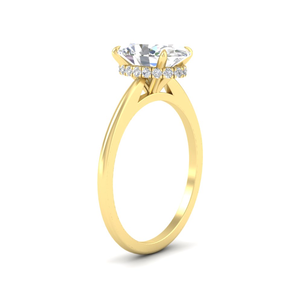 Oval Shaped Secret Halo Engagement Ring with White Diamond in 14K Yellow Gold