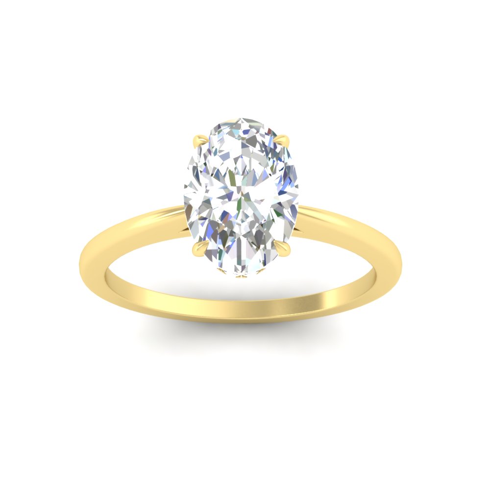 Oval Shaped Secret Halo Engagement Ring with White Diamond in 14K Yellow Gold