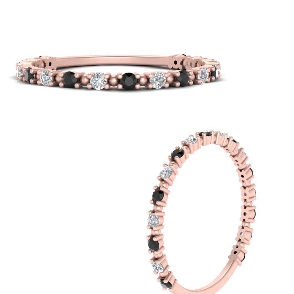 Dot Thin Stacking Ring With Black Diamond In 14K Rose Gold